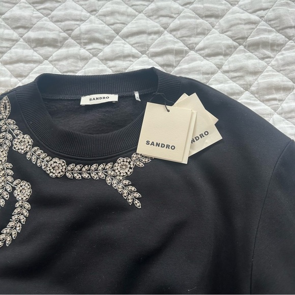 Sandro Rhinestone Embellished Sweatshirt in Black - Picture 14 of 16
